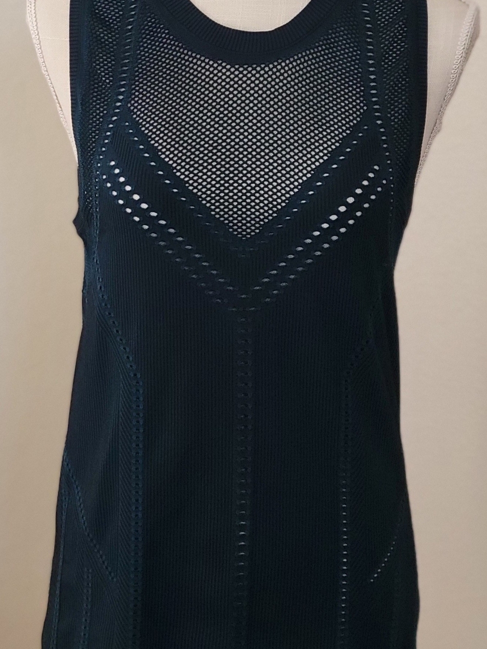 Athleta Oxygen Long Tank Top XL Dark Teal Two-Tone Mesh Seamless Workout Gym - Picture 3 of 10